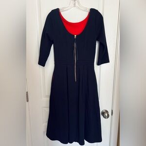 Boden Navy Pleated A-line Midi Dress with Sleeves, Pockets size 6